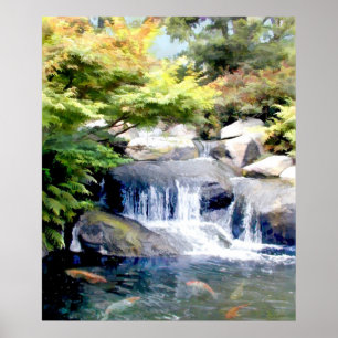 Poster Cascade du jardin avec Koi Pond
