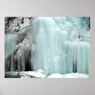 Poster Cascade gelée, bleu