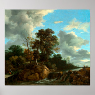 Poster Cascade Jacob van Ruisdael avec figures