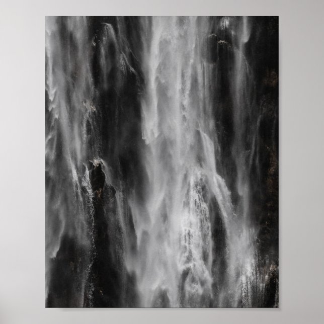 Poster Cascade majestueuse Boka, Slovénie en noir et blan (Devant)
