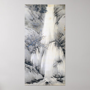 Poster Cascade par la peinture japonaise d'encre de