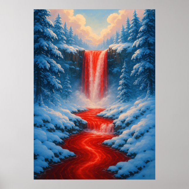 Poster Cascade rouge en hiver Paysage des Imaginaires de  (Devant)