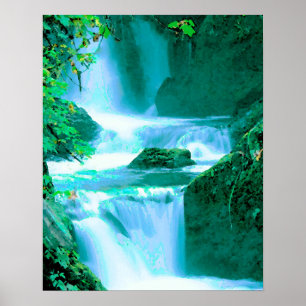 Poster Cascade sereine dans le bleu et le vert