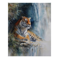 Cascade Tranquille Tigre Brumeuse Toile d'Art