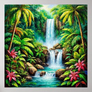 Poster Cascade tropicale luxuriante