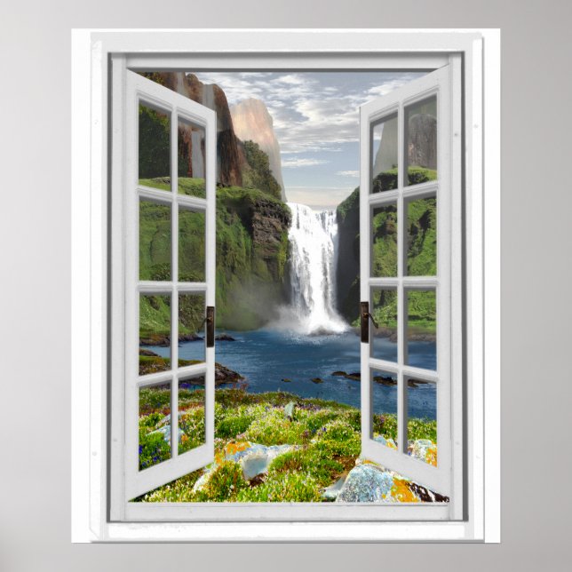 Poster Cascade Vue Trompe l'oeil Effet Fake Window (Devant)