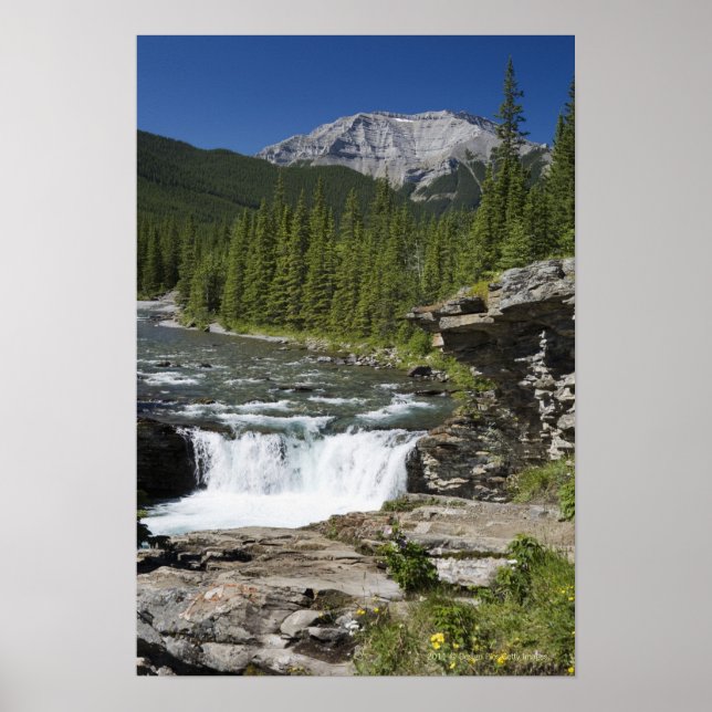 Poster Cascades Avec Roche Et Montagne (Devant)