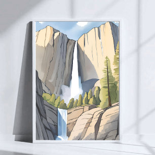 Poster Cascades de Yosemite Parc national aquarelle
