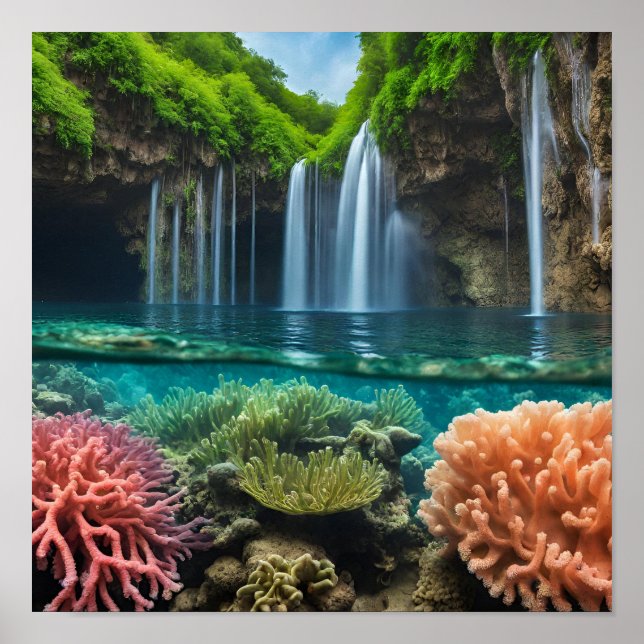 Poster Cascades tropicales colorées (Devant)