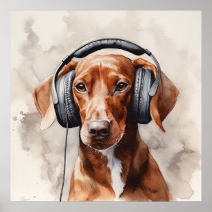 Poster Casque audio Dachshund Music Factory Art