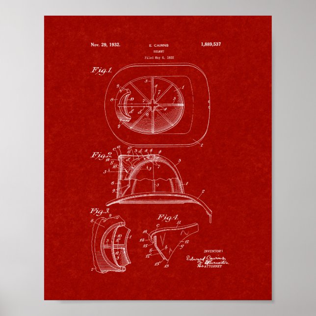Poster Casque Cairns Fireman Brevet - Rouge Bourgogne (Devant)