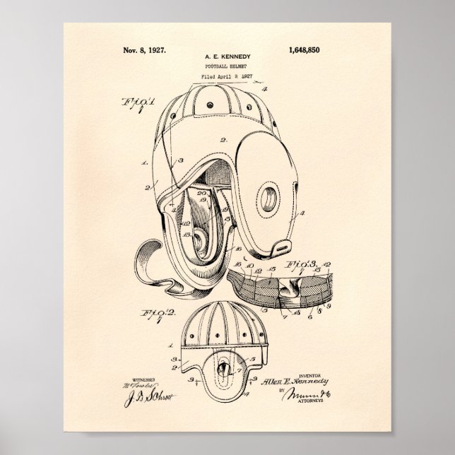 Poster Casque de football 1927 Brevet Art - Vieux Poivre (Devant)