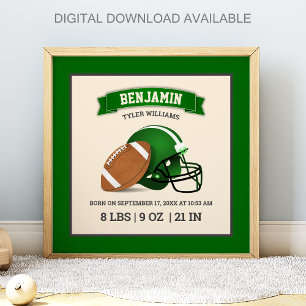 Poster Casque de football américain vert Statistiques de 