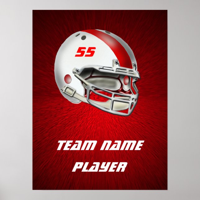 Poster Casque de football blanc et rouge (Devant)