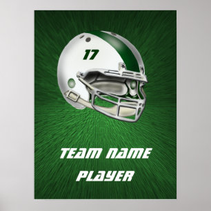 Poster Casque de football blanc et vert foncé