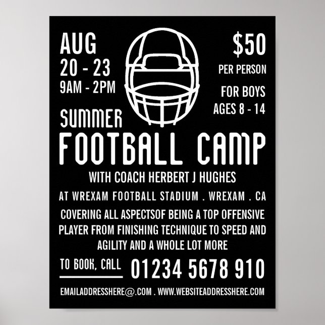 Poster Casque de football noir, Camp de football publicit (Devant)