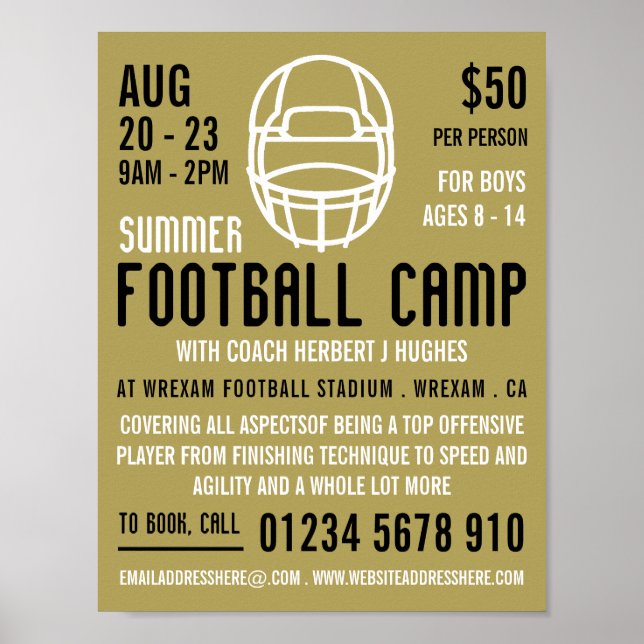 Poster Casque de football or, Camp de football publicité (Devant)