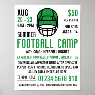 Poster Casque De Football Vert, Camp De Football Publicit