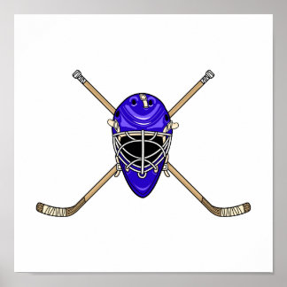 Poster Casque de hockey et bâtons de croix bleu