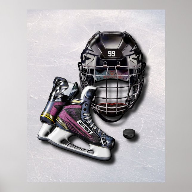 Poster Casque De Hockey Sur Glace Patins Camion Avec Nom  (Devant)