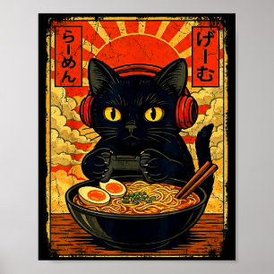 Poster Casque de jeu drôle chat joueur hommes anime kawai