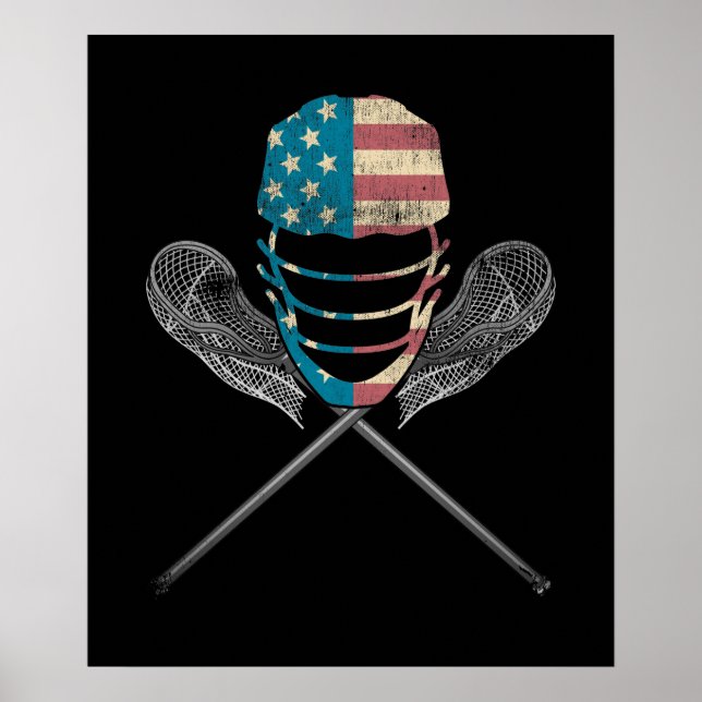 Poster Casque Et Bâton Lacrosse Drapeau Américain (Devant)