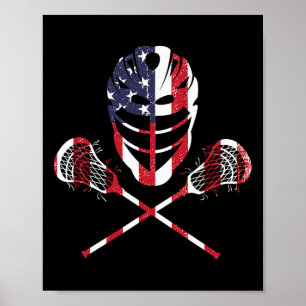 Poster Casque Lax Drapeau Américain Lacrosse Bâtons 4 Jui