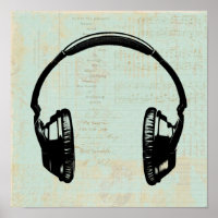 Casque Musique Illustration Vintage Mint Green