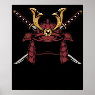 Poster Casque Samurai Japonais Samurai Guerrier