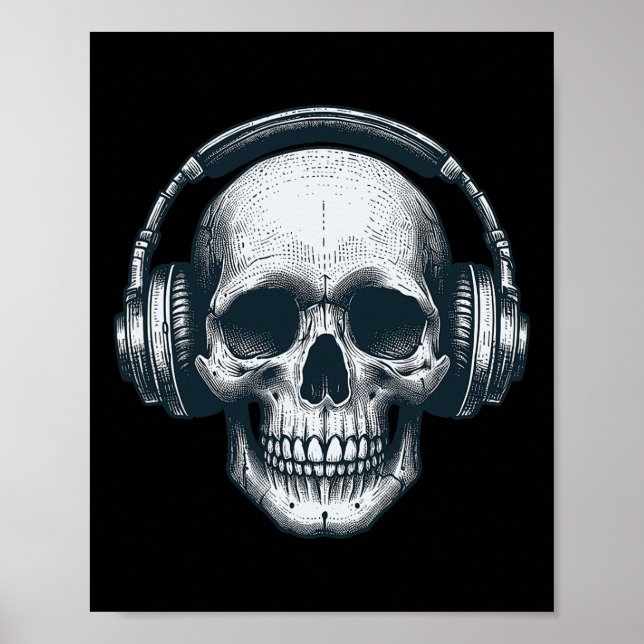 Poster Casque Skeleton Dj Éffrayant Musicien Crâne Hallo (Devant)