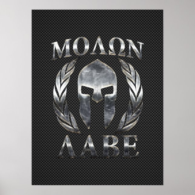 Poster Casque spartiate en acier Molon Labe sur fibre de  (Devant)