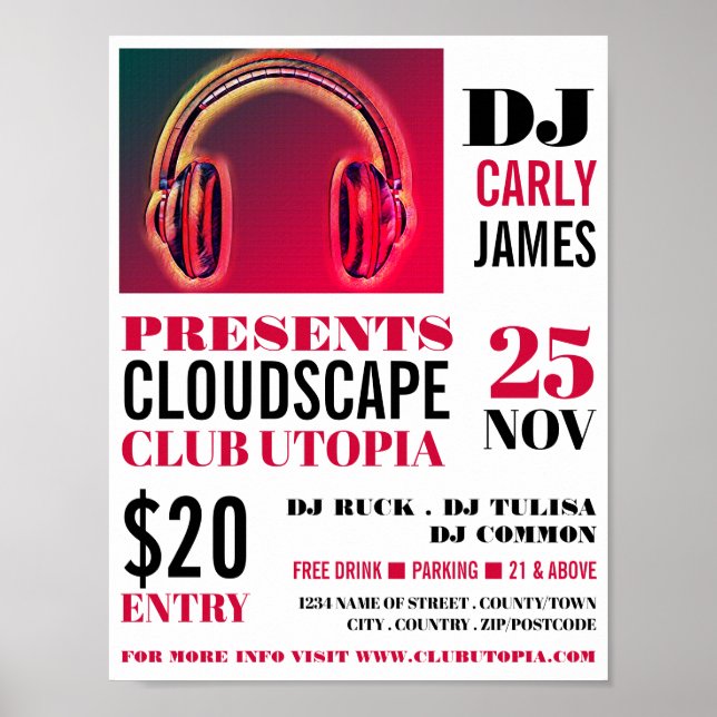 Poster Casques, DJ, Club Event Advertising (Devant)