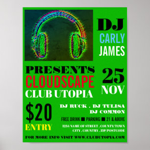Poster Casques, DJ, Club Event Advertising