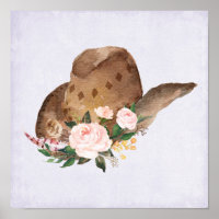 Casquette Brown Cowgirl avec fleurs roses