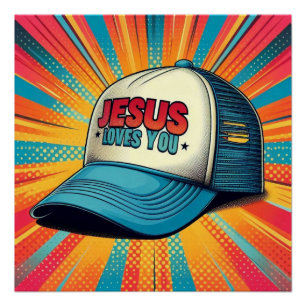 Poster Casquette camionneur de Jésus coloré !