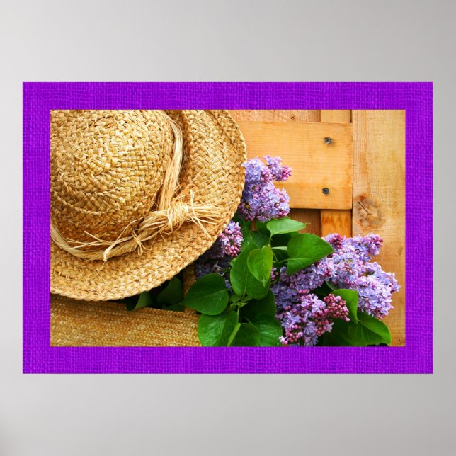 Poster Casquette de paille et fleurs de lavande Photograp (Devant)