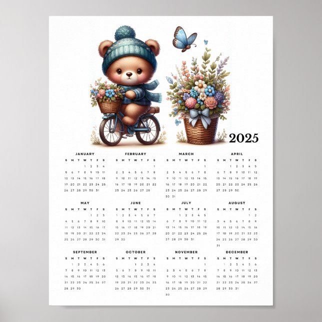Poster Casquette d'ours mignon Écarf Monter un vélo Calen (Devant)