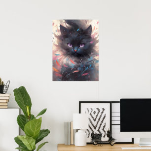 Poster Casquette noire mystique aquarelle   Cute chat
