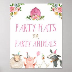 Poster Casquettes de fête Animaux de ferme fille Annivers