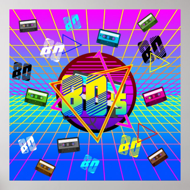 POSTER CASSETTE AUDIO RÉTRO ANCIENNE ÉCOLE DES ANNÉES 80 (Devant)