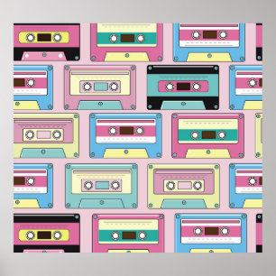 Poster cassettes colorées, motif arrière - plan rose.