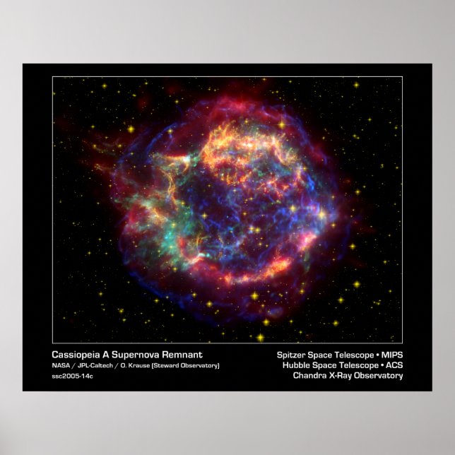 Poster Cassiopeia A Supernova télescope Remnant-Spitzer (Devant)
