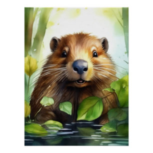 Poster castor aquarelle