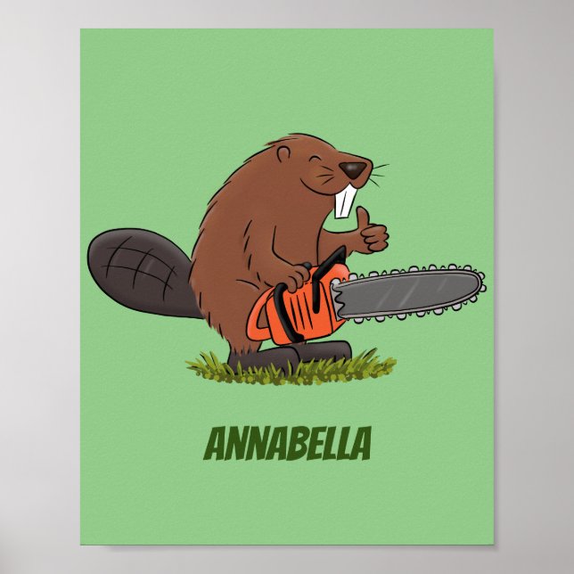 Poster Castor drôle avec humour de dessin animé de tronço (Devant)