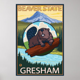 Poster Castor et capot de Mt. - Gresham, Orégon
