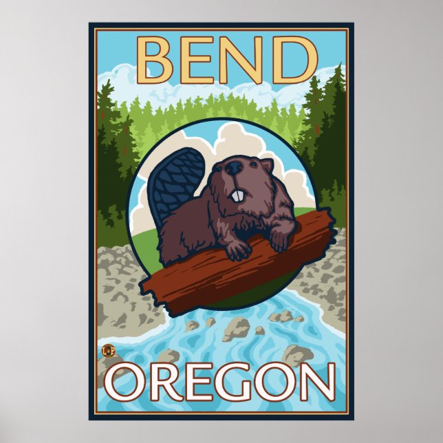 Poster Castor et rivière - Bend, Oregon (Devant)