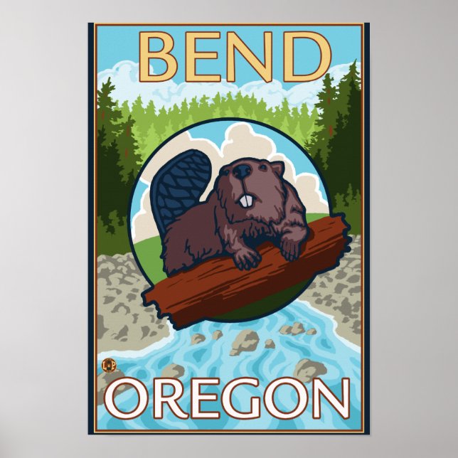 Poster Castor et rivière - Bend, Oregon (Devant)