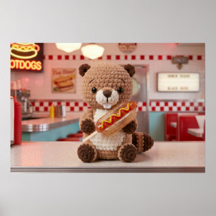 Poster Castor tricoté adorable dans un verre de hot-dog d