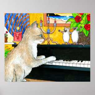 Poster Cat 506 playing piano
