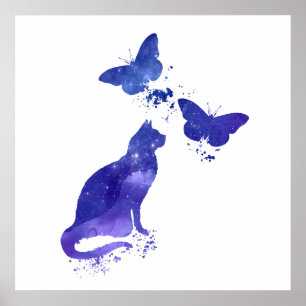 Poster Cat and butterflies art